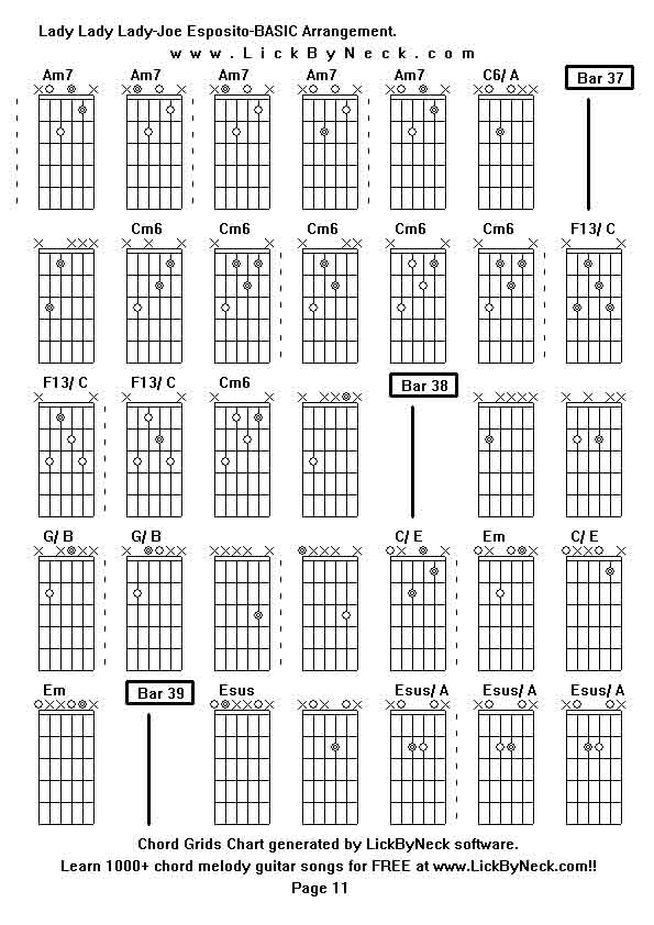 Chord Grids Chart of chord melody fingerstyle guitar song-Lady Lady Lady-Joe Esposito-BASIC Arrangement,generated by LickByNeck software.